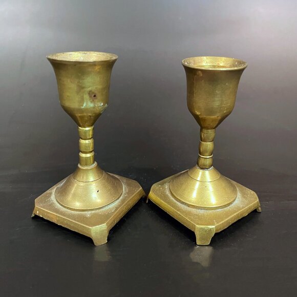 Solid Brass Candle Stick Holders Set of 2 Small 1.75” x 3" Vintage India - Picture 3 of 5